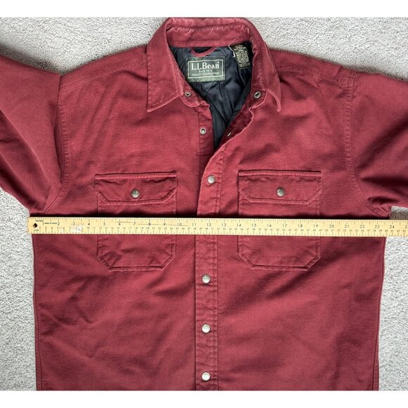 L.L.Bean Mens Vtg Size Large Maroon Lined Shirt Snap Jacket Medium - Picture 5 of 16